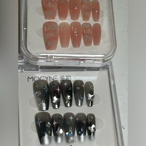 2 box Nail press on Set with Pink and Black Designs